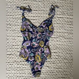 Jessica Simpson One Piece Bathing Suit Navy Blue Floral Print Size M